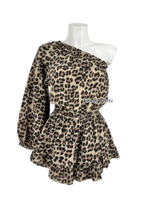 Combinaison jupe short asymétrique à imprimé léopard