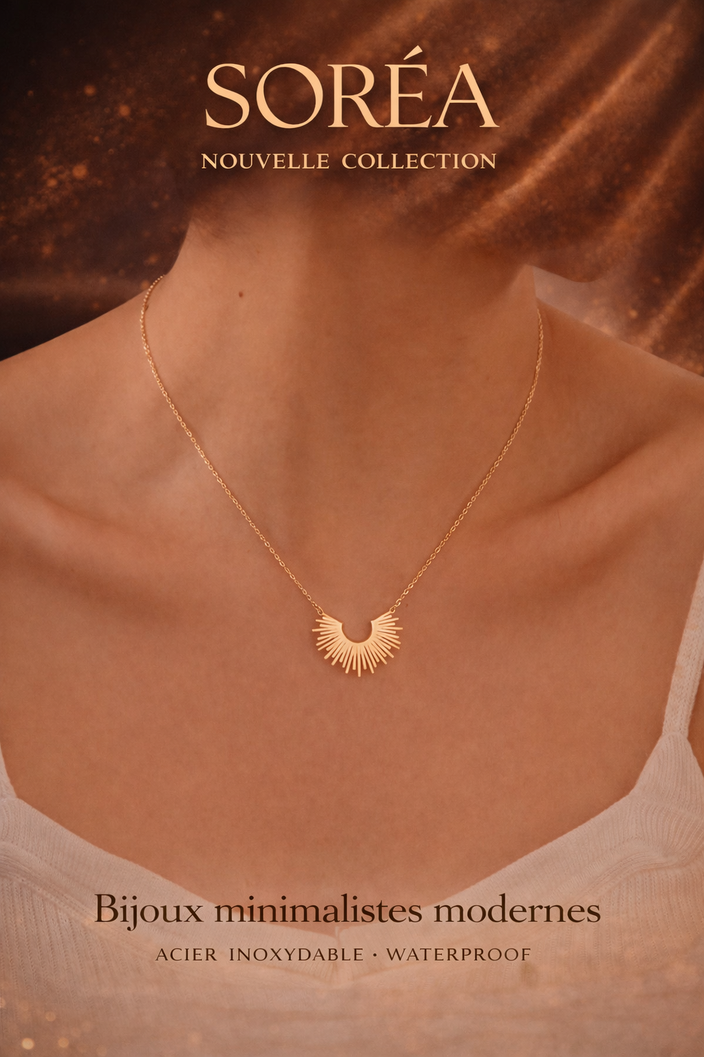 Collier demi-soleil minimaliste acier inoxydable